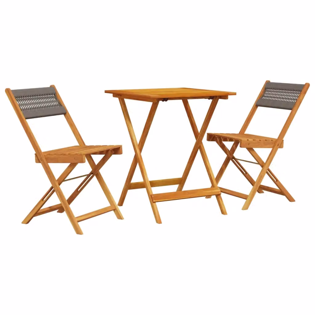 Berkfield Home 3 Piece Bistro Set in Grey Polypropylene and Acacia Wood – 2