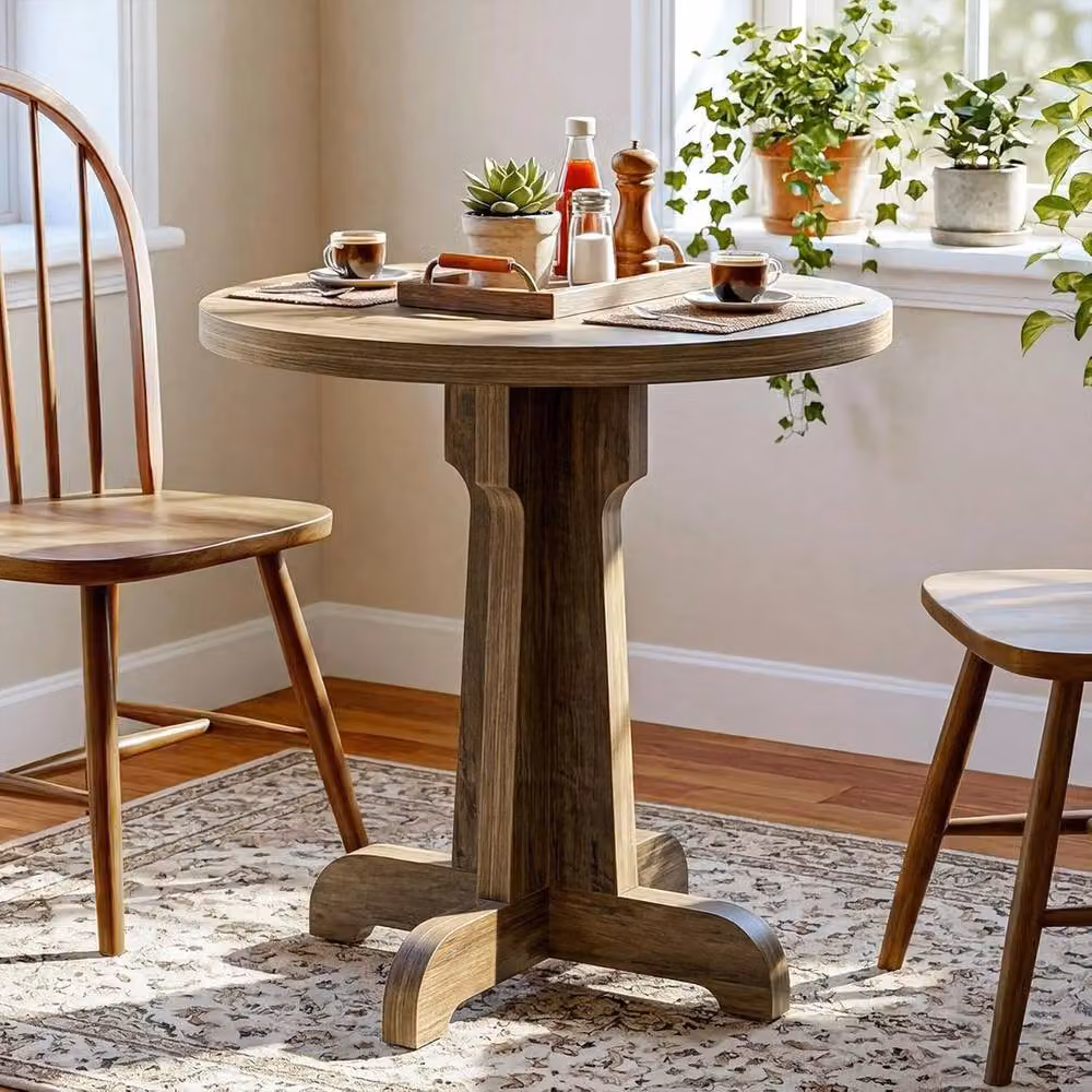 VOGREX Modern Round Wooden Dining Table in Brown, Diameter: 60 cm, Height: 74.93 cm – 4