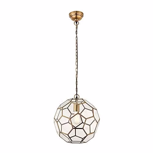 Endon Modern Gold and Brass Sphere Dimmable Suspended Pendant Light with Transparent Glass
