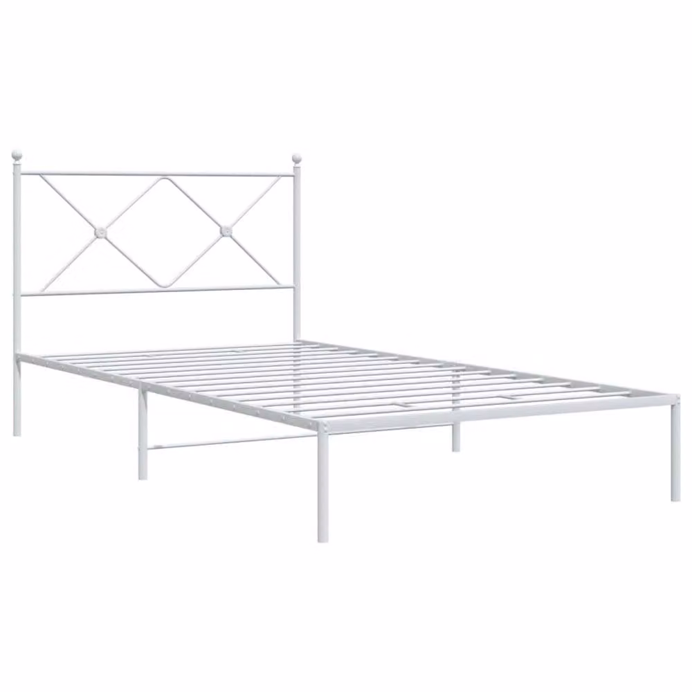 Berkfield Home Metal Bed Frame with Headboard, White, W: 107 cm, L: 203 cm – 3