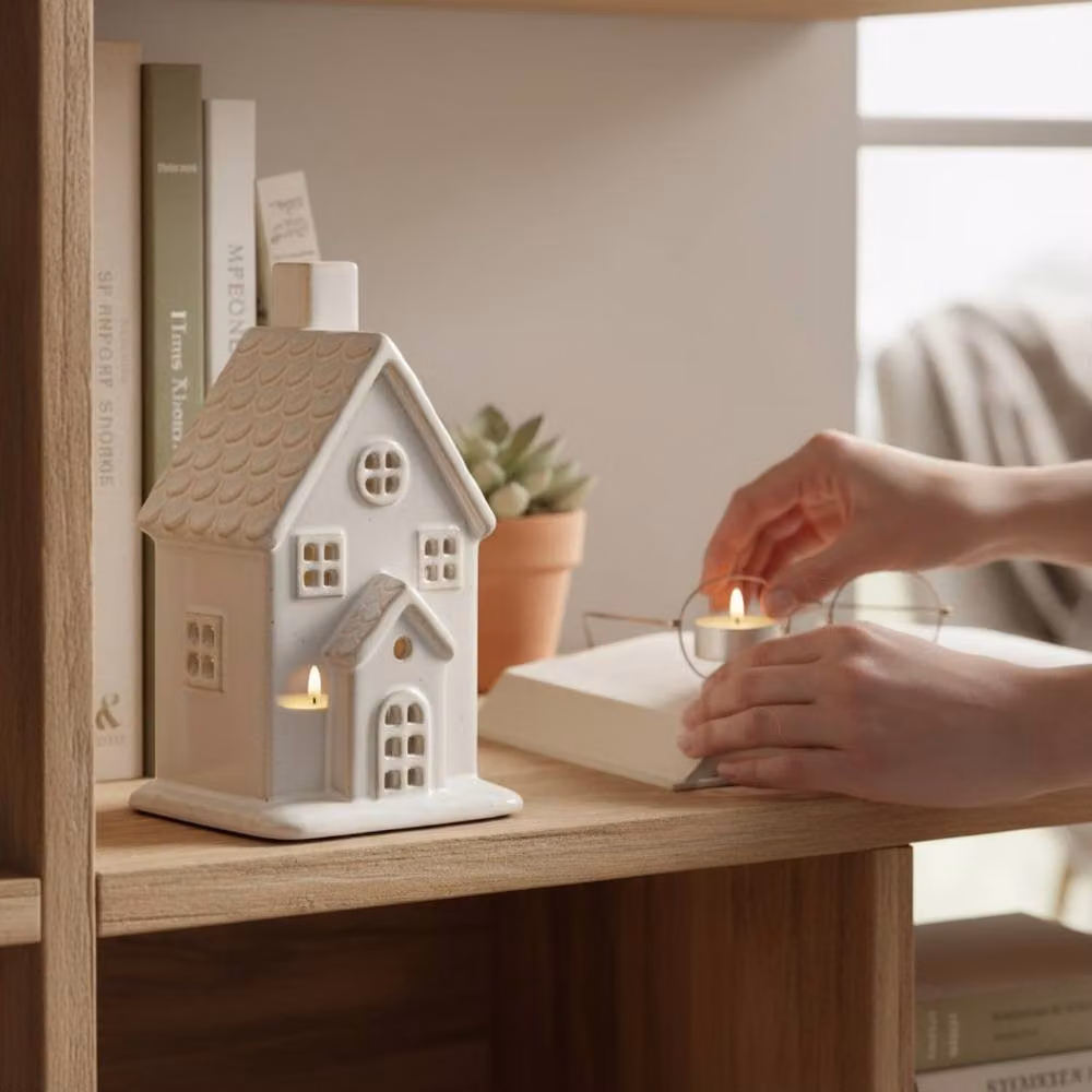 Four Candle Ceramic House Tealight Holder in White – 2