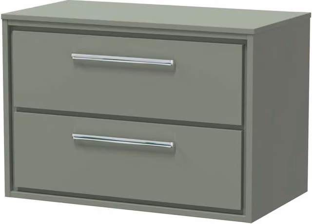Balterley Modern Wall Hung 2-Drawer Vanity with Worktop, Fern Green, Width: 80 cm