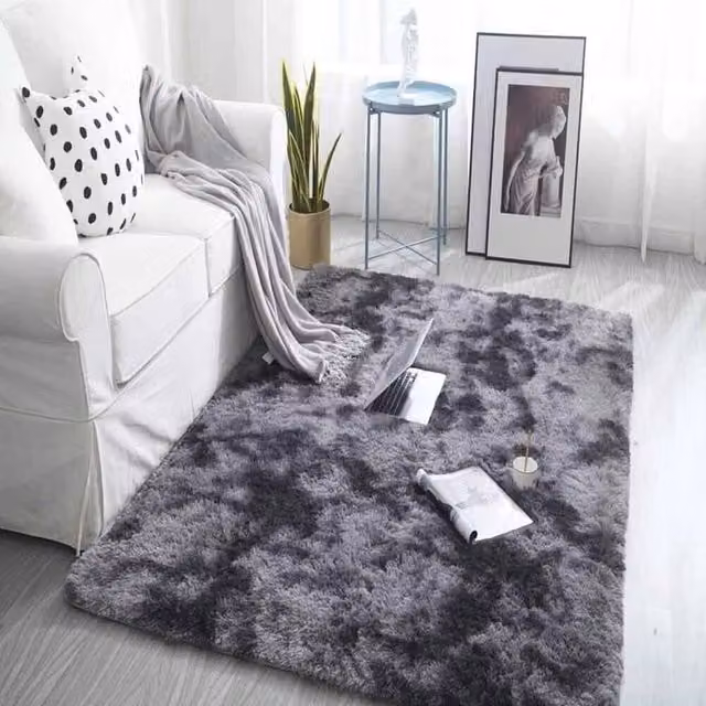 PAWNORA Large Shaggy Fluffy Rectangular Rug in Grey, W: 100 cm, L: 160 cm