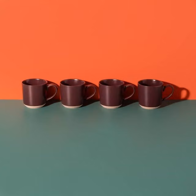 La Cafetiere Set of 4 Aubergine Purple Ceramic Coffee Mugs, 350 ml