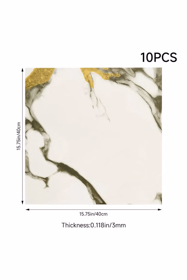 Living and Home 10pcs Beige and Gold Vein Marble Effect Self-Adhesive Wall Stickers, W: 40 cm, H: 40 cm