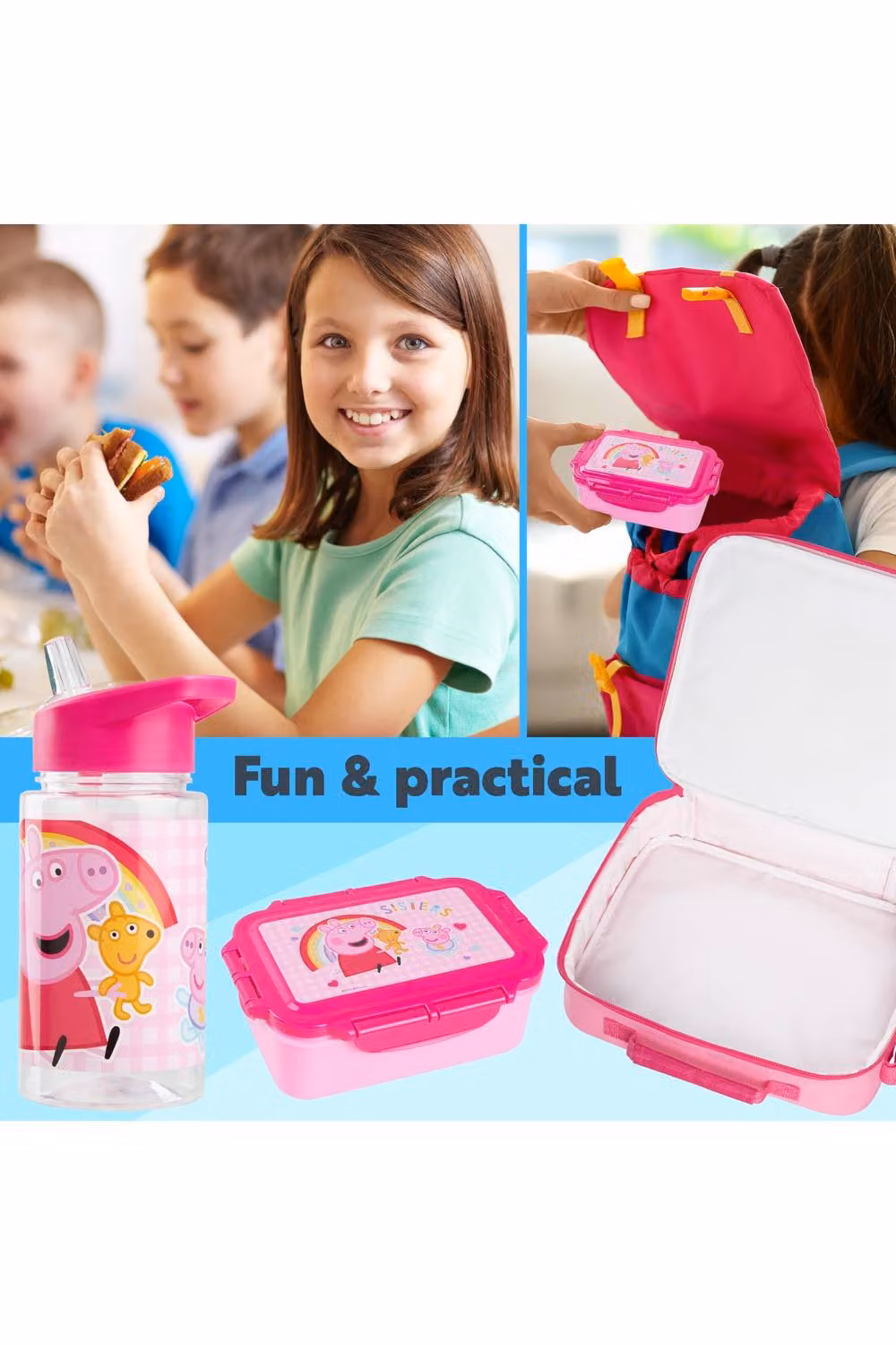 Get Trend Peppa Pig 3 Piece Lunch Set with Water Bottle and Lunch Box in Pink, BPA Free and Leakproof – 3