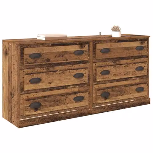 vidaXL Set of 2 Modern Sideboards in Old Wood and Black, W/D/H: 70 x 35.5 x 67.5 cm – 1