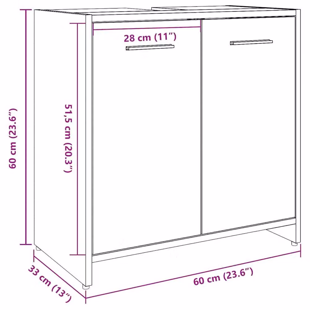 Berkfield Home Modern Wall Mounted Bathroom Sink Cabinet in Concrete Grey, W/D/H: 60 x 33 x 60 cm – 4