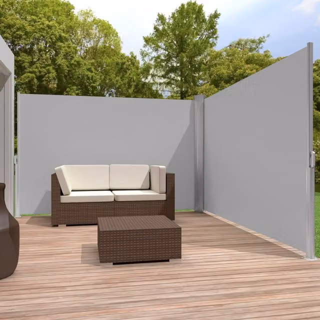 tectake Double-Sided Garden Privacy Screen with Retractable Roller Awning in Grey, Width: 200 cm