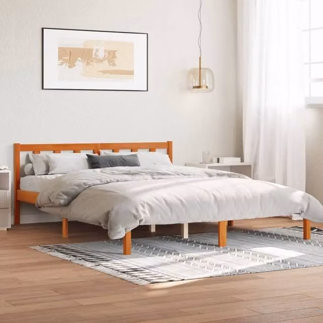 Berkfield Home Solid Wood Pine Bed Frame in Wax Brown, W: 160 cm, L: 200 cm