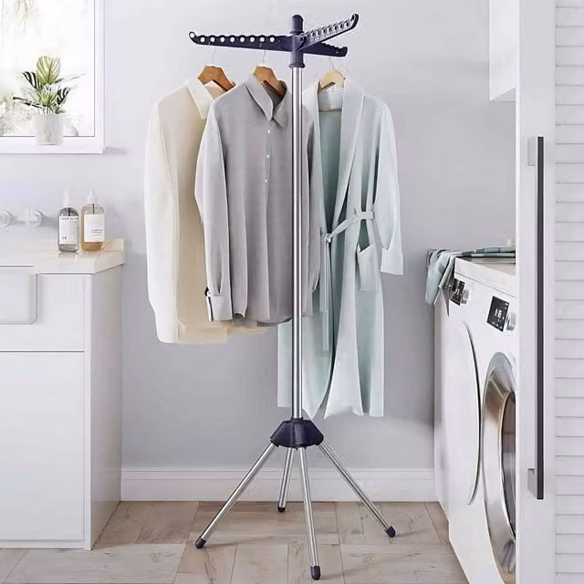The Bazaarist Folding Laundry Drying Rack with Rotating Arms in Blue and Silver – 1