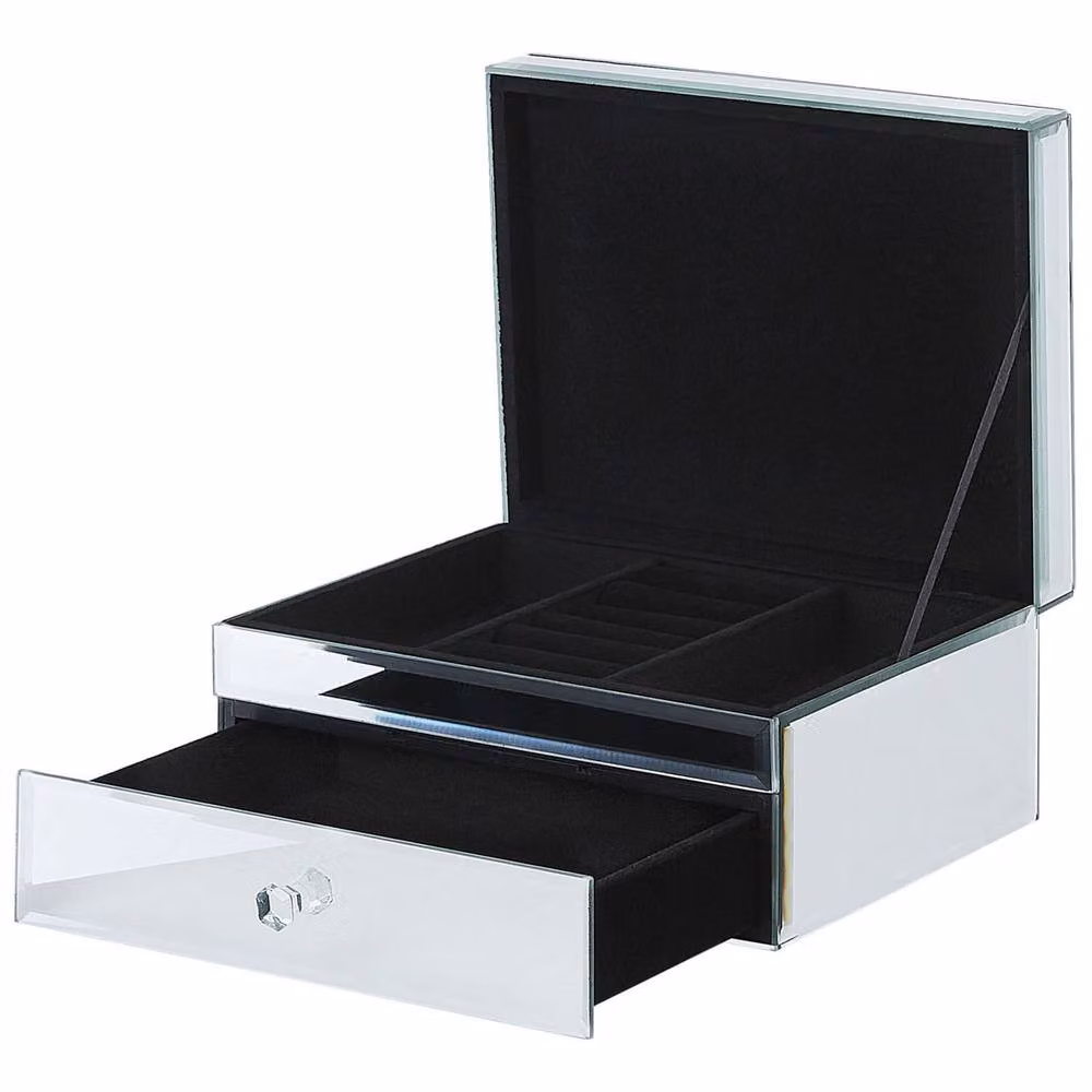 Wyld and Coco Silver Mirrored Jewellery Box with Lid, W: 22 cm, D: 11 cm, H: 17 cm – 3