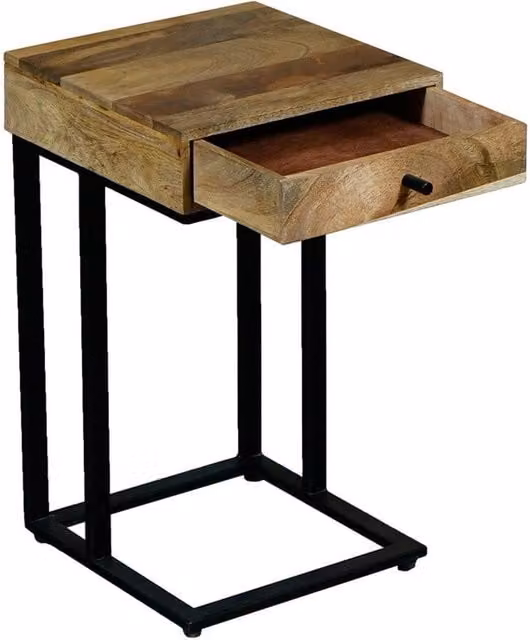 Jaipur Furniture Ltd Ravi 1 Drawer Small Side Table in Brown Mango Wood with Iron Base W: 30 cm, D: 30 cm, H: 50 cm – 1