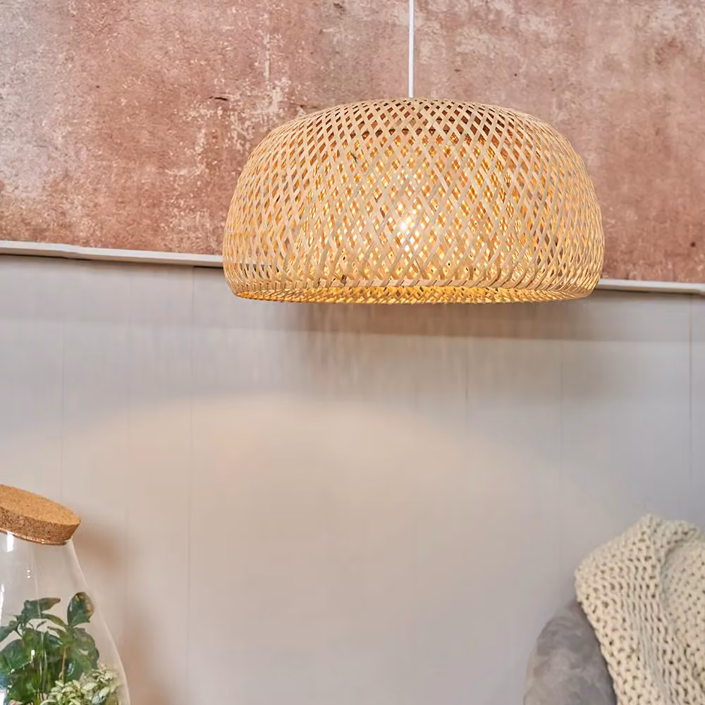 ValueLights Perugia Natural Bamboo and Rattan Dome Pendant Ceiling Light in Beige and Sand – 2