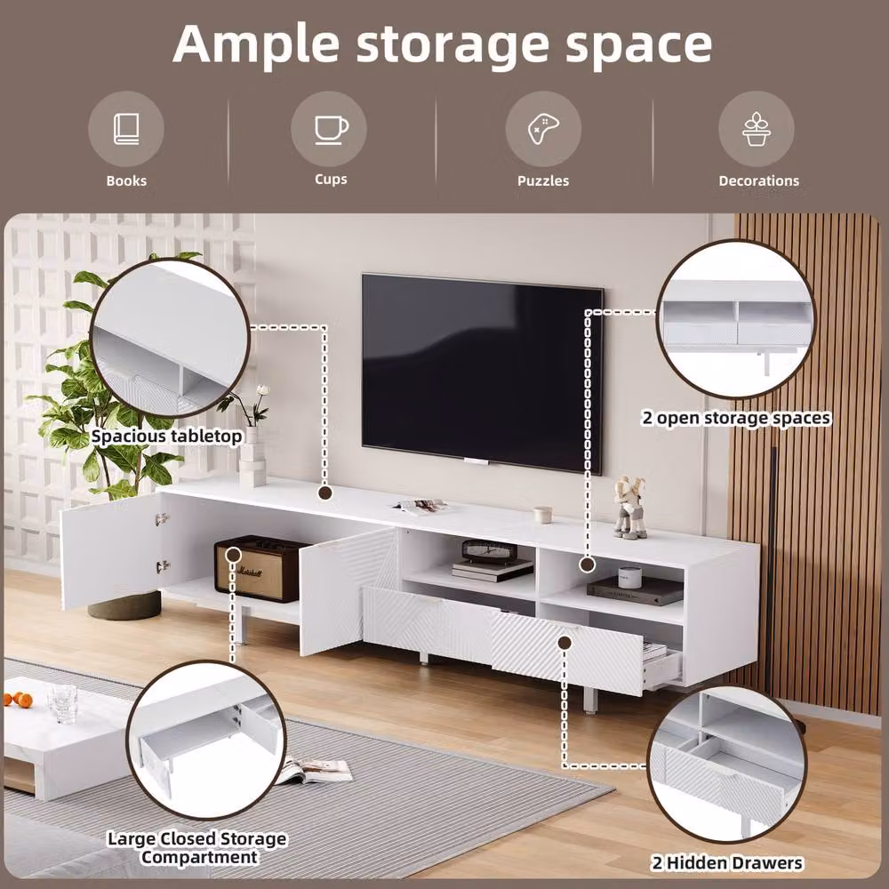 STILVORA Modern Geometric TV Stand with Doors and Shelves in Matt White – 5