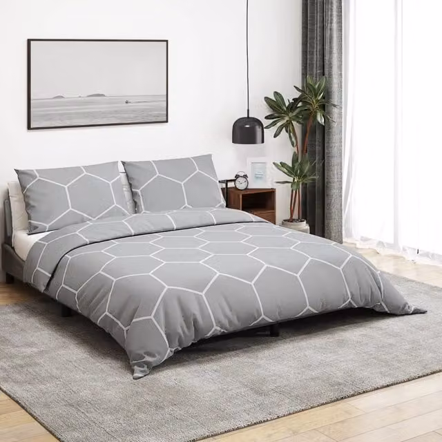 Berkfield Home Grey Cotton Duvet Cover and Pillowcase Set, 200 x 200 cm