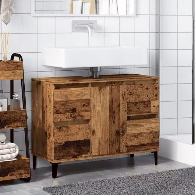 Berkfield Home Sink Cabinet in Old Wood Brown, W/D/H: 80 x 33 x 60 cm – 1