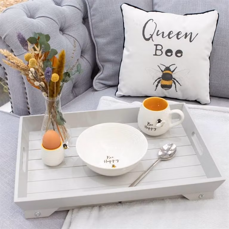 Uniqueful Bee Happy Ceramic Cereal Bowl in White
