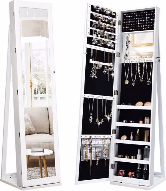 Costway 3-in-1 Full-Length Mirrored Jewelry Armoire and Organizer in White – 1