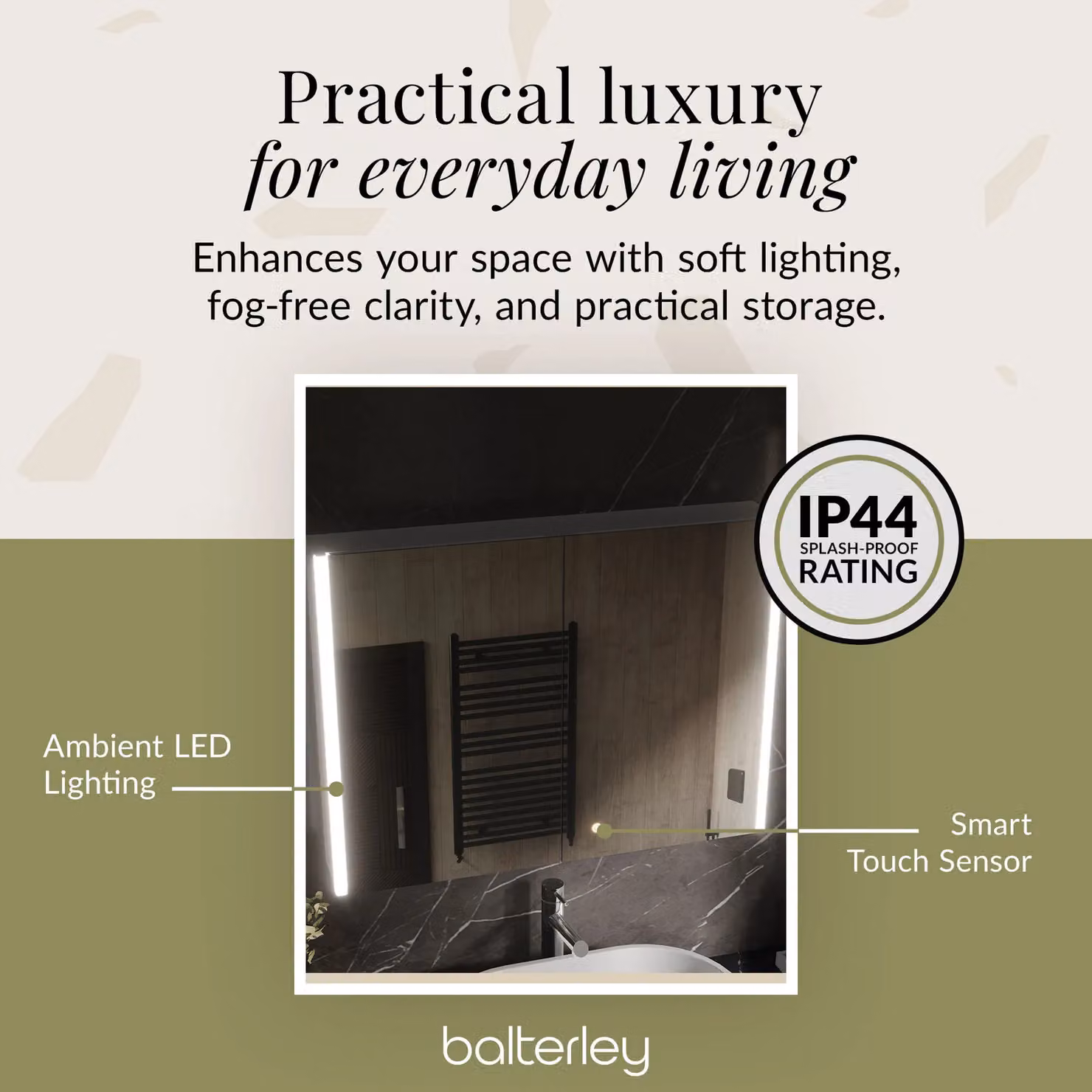 Balterley Rectangular 2 Door Mirror Cabinet with Demister and Shaver Socket, White and Silver, Width: 80 cm – 3