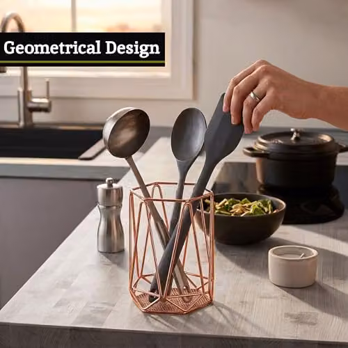 Premier Housewares Metal Utensil Holder in Copper and Pink Finish – 4
