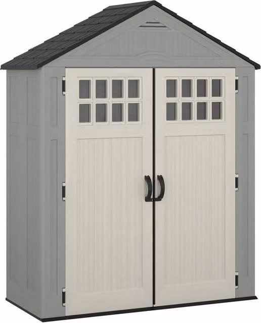 Rowlinsons Sunfast Everett Resin Garden Shed in Grey with Double Doors and Window, W/D/H: 190 x 84 x 236 cm – 1