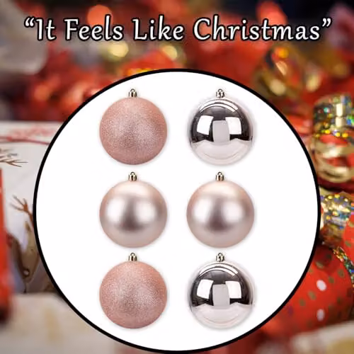 VFM e-Store Set of 6 Gold Round Christmas Bauble Hanging Tree Ornaments, 10 cm – 8