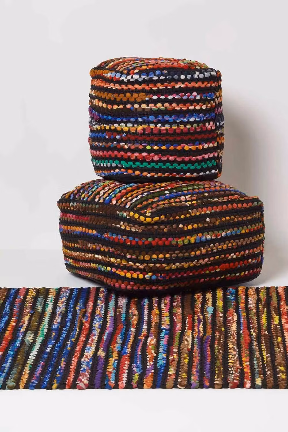 Homescapes Folk Woven Bean Filled Pouffe Cube in Multicolour – 4