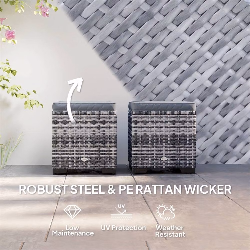 EONLION Set of 2 Grey Rattan Garden Footstools – 4