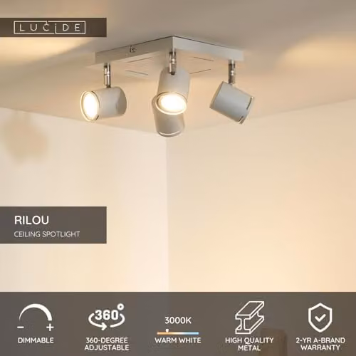 Lucide Rilou Dimmable Adjustable LED Ceiling Spotlight in White – 2