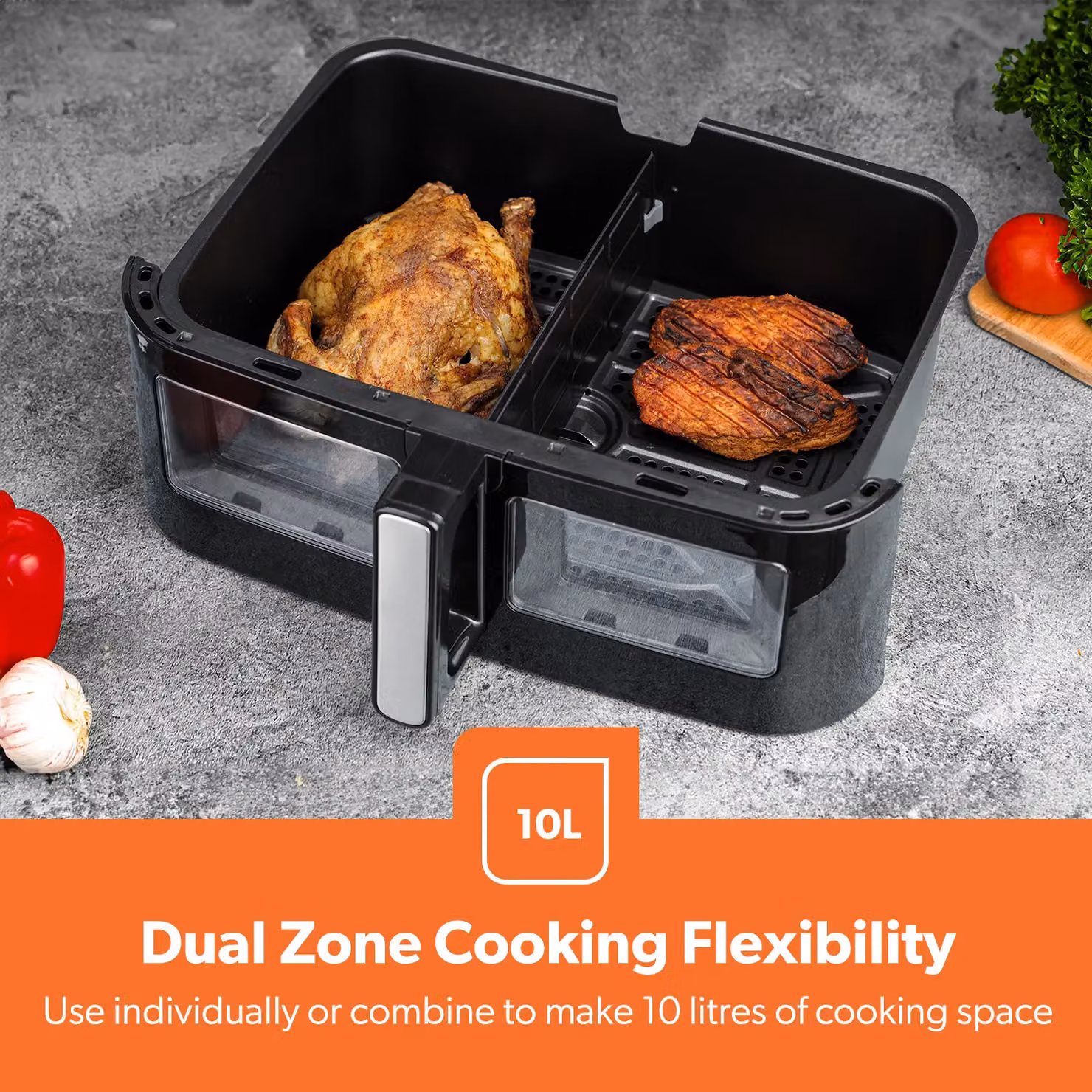 Geepas 10L Air Fryer Drawer with Removable Divider and Viewing Window in Black – 2