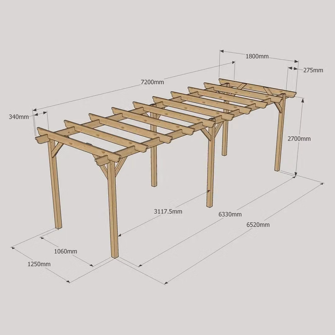 Rutland County Garden Furniture Ltd 6 Post Wood Garden Pergola in Rustic Brown, W720 x D180 x H270 cm – 4