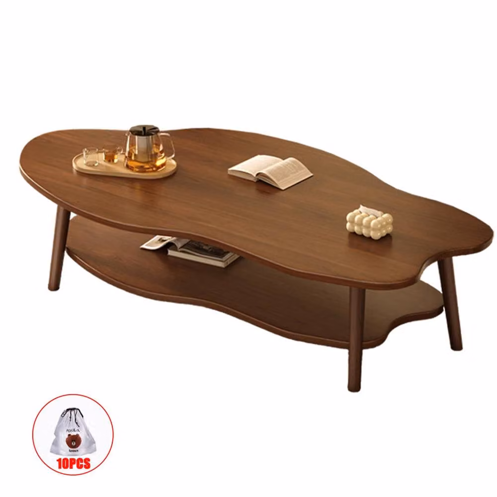 FORGEVIO Modern 2-Layer Oval Cloud Coffee Table in Brown Wood – 3