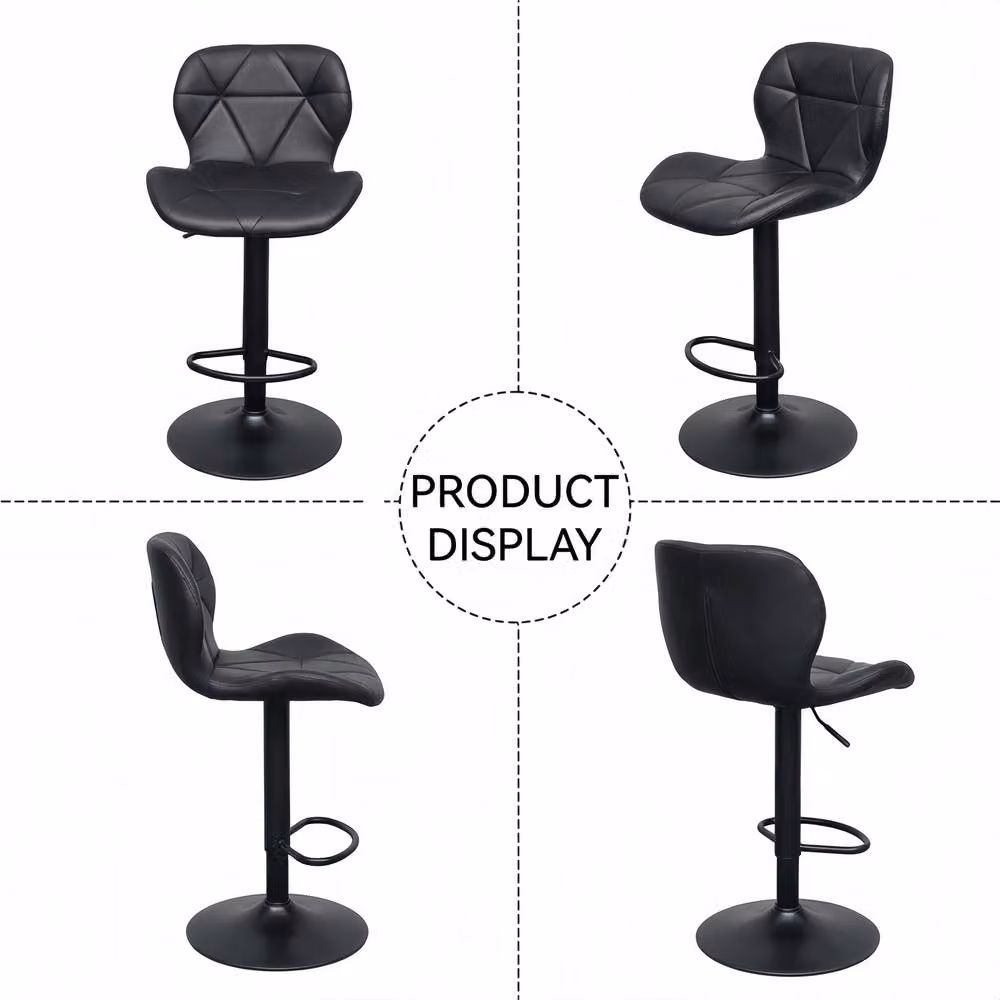 Alivio Set of 2 Modern Faux Leather Adjustable Bar Stools with Backrest and 360 Degree Swivel in Black – 8