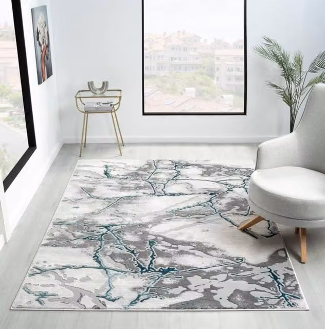 DS Living Carrara Cream-Teal Abstract Rug in Beige and Petrol, W/D: 120 x 170 cm