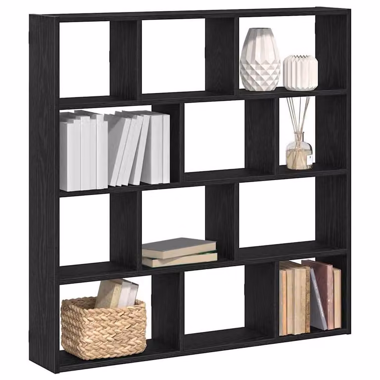 Berkfield Home Wall Mounted 12 Compartment Cube Shelf in Black Matt MDF