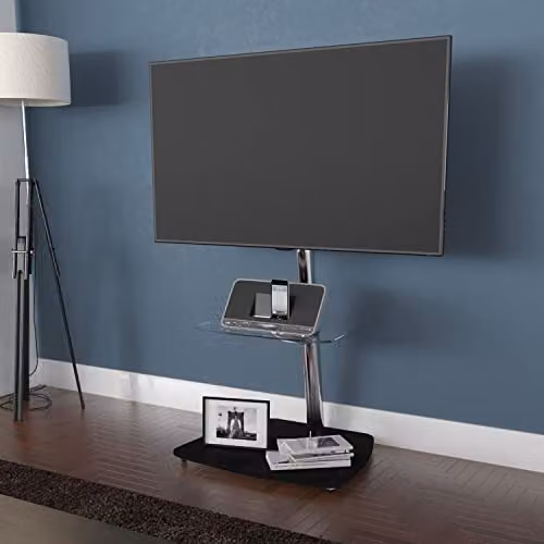 AVF Iseo Column TV Floor Stand in Black and Silver with Glass Shelves and Cable Management for up to 55 inch TVs – 2