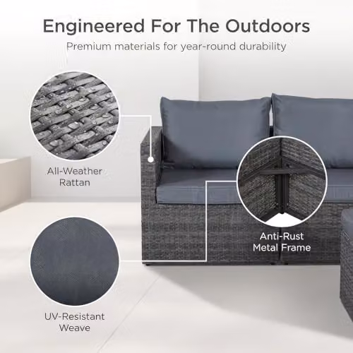 Bravich 6 Seater Grey Polyrattan L Shape Garden Furniture Set with Ottoman and Cushions – 4