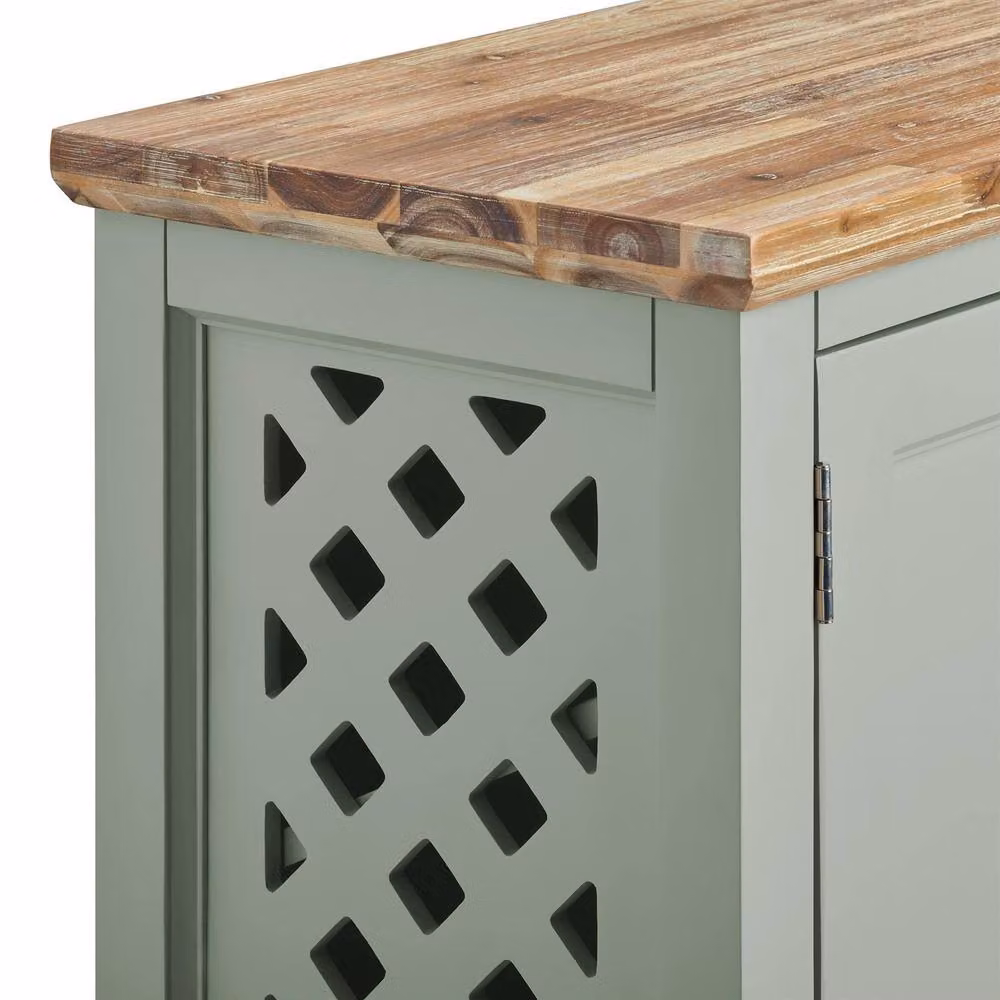 Statement Furniture Florence Acacia Wood Shoe Storage Cabinet in Green, W/D/H: 110 x 36 x 90.5 cm – 2
