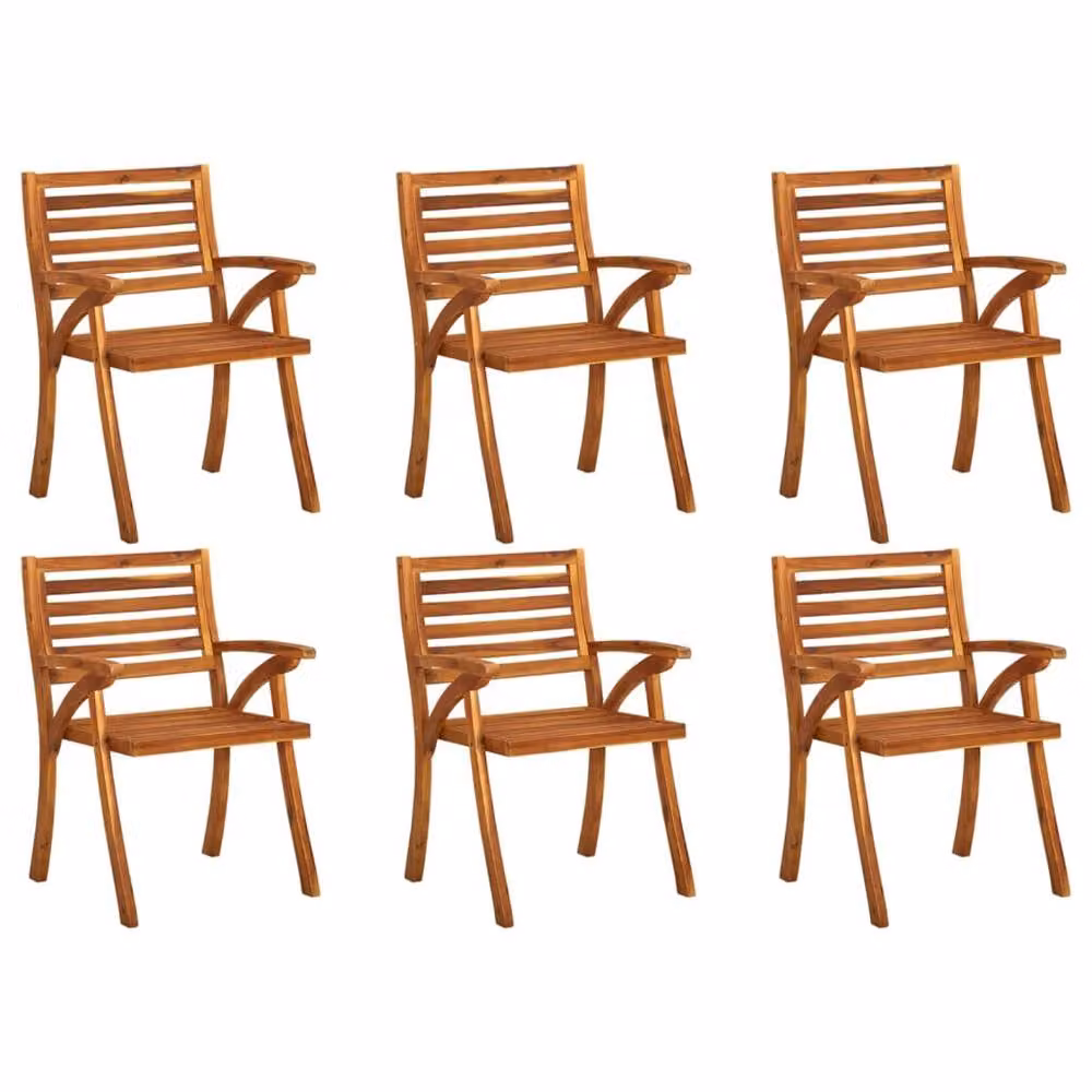 Berkfield Home Set of 6 Dense Garden Chairs in Brown Oiled Solid Acacia Wood – 2
