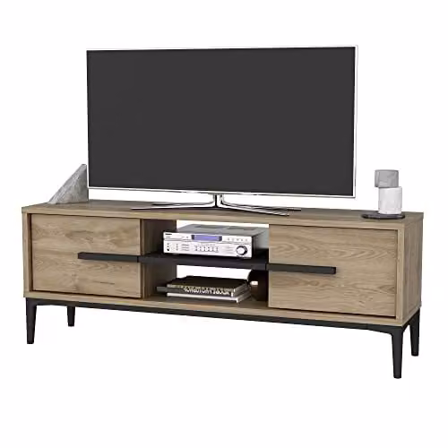 DECOROTIKA Eslem Modern TV Stand in Oak and Black, W: 120 cm – 1
