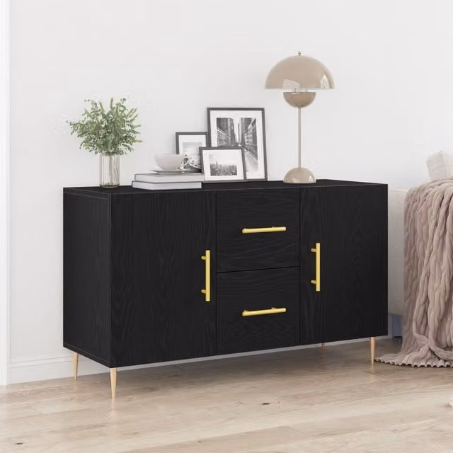 Berkfield Home Black Oak Sideboard with Soft Close Drawers, W/D/H: 100 x 36 x 60 cm – 1