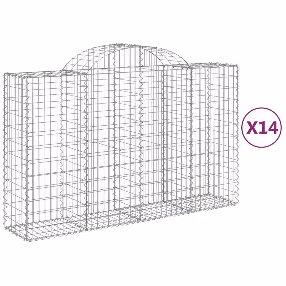 Berkfield Home Decorative Arched Gabion Baskets, 14 Piece Set, Galvanised Steel, Silver, W: 200 cm, D: 50 cm, H: 120-140 cm – 2
