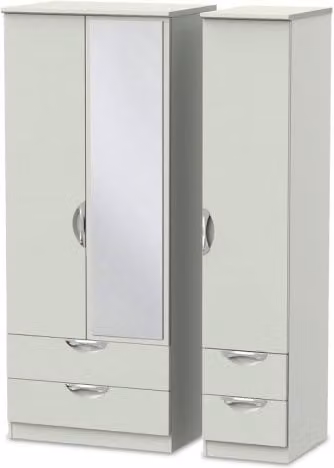 ASC Corsica Mirrored Triple Wardrobe with 3 Doors and 4 Drawers in White and Silver