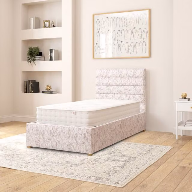Aspire Kelly Silver Velvet Fabric Ottoman Storage Bed Single W/D/H: 90 x 190 cm