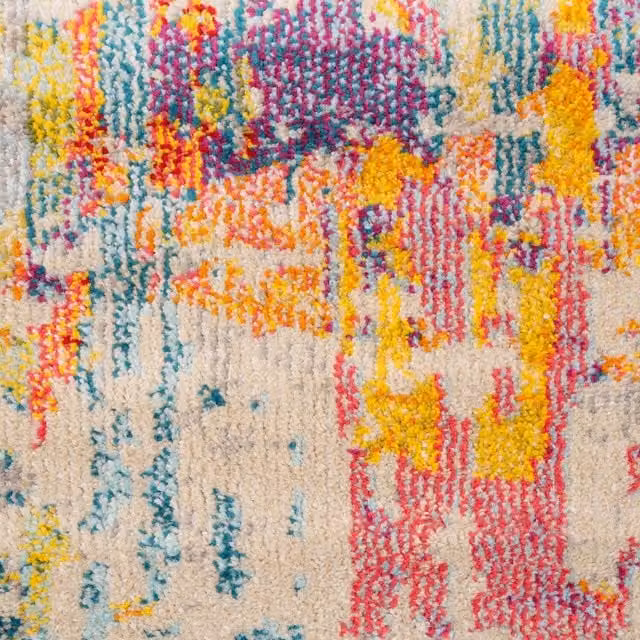 The Rug House Multi Colour Abstract Modern Area Rug in Pink, Blue, Yellow and Green, 170 cm