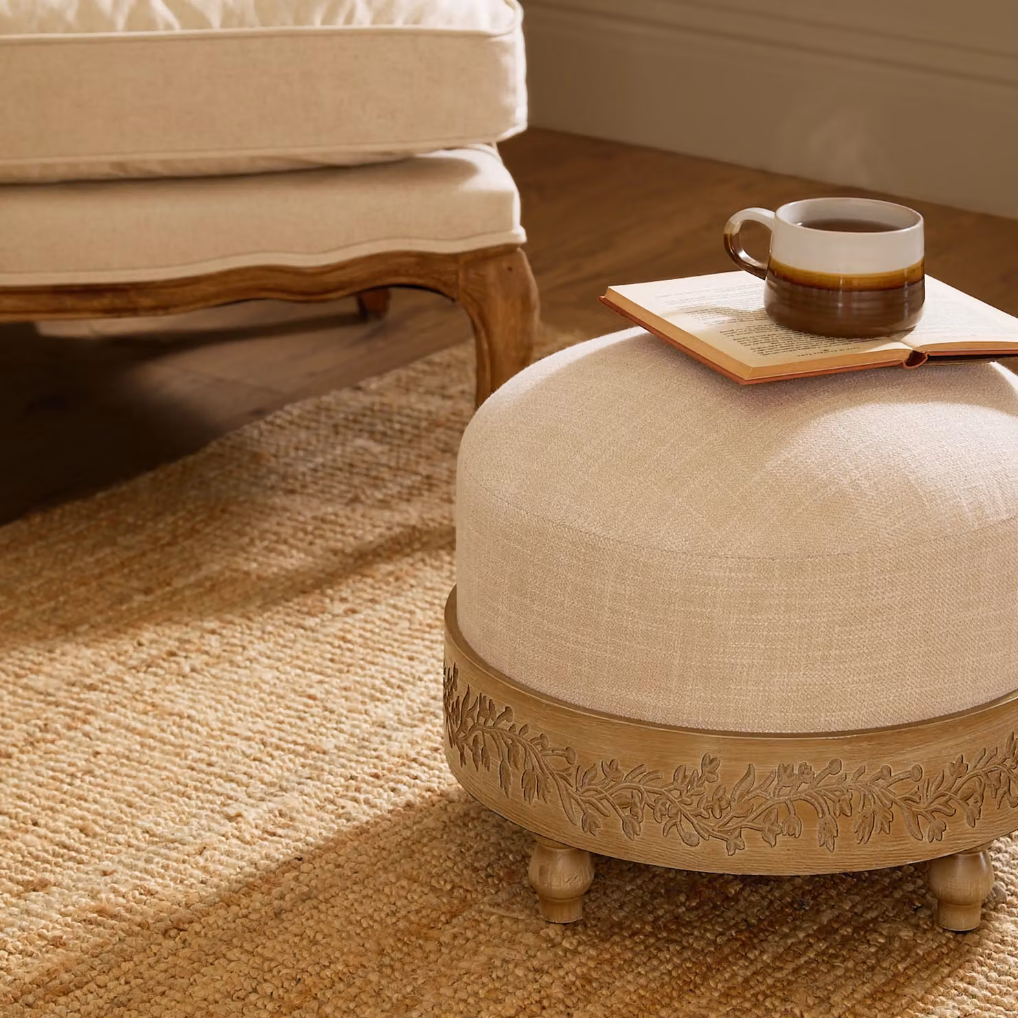 Voyage Maison Mabel Floral Wooden Footstool in Beige – 3