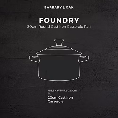 Barbary & Oak Enamelled Cast Iron Round Casserole Pan, Green, 20cm – 11