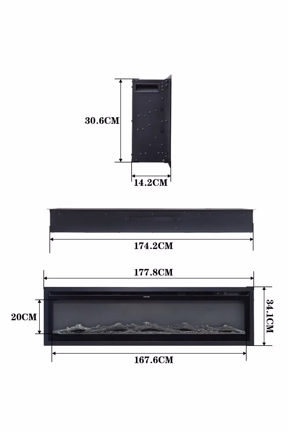 Living and Home 70 Inch Electric Fireplace with Remote, 12 Flame Colours and 1800W, Black – 8