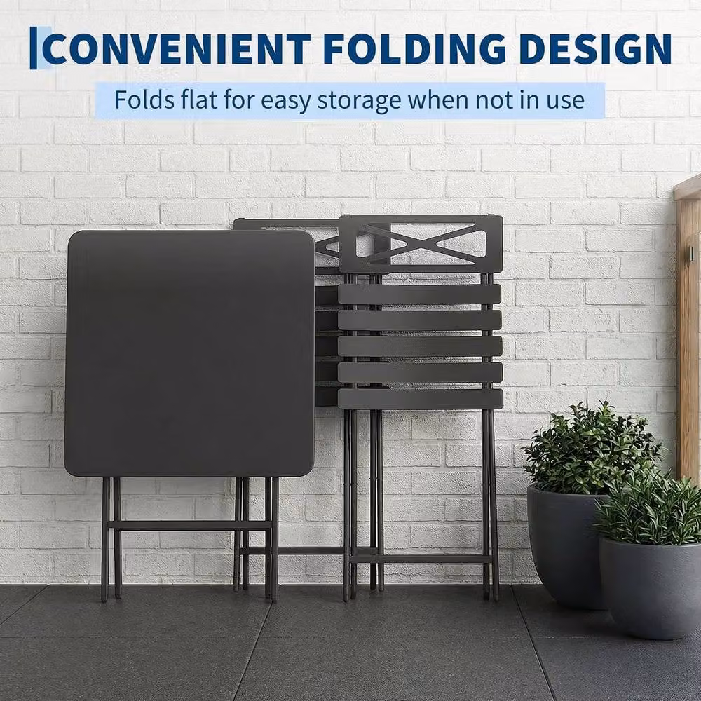 London Boutique 3-Piece Folding Bistro Set with Dining Table and 2 Chairs in Matt Black – 4